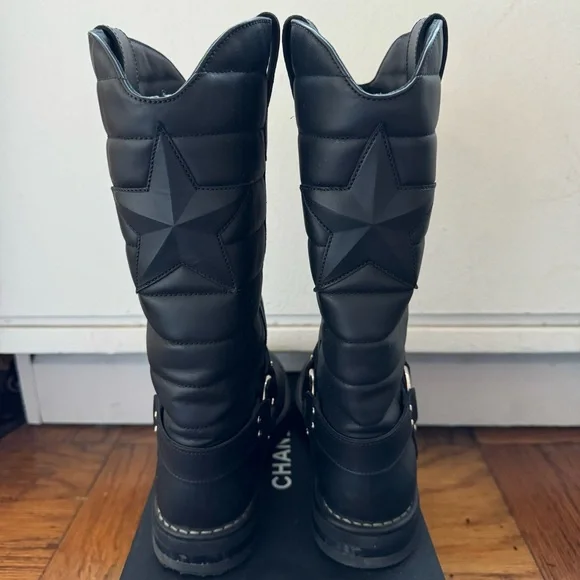 Chanel Leather Motorcycle Boots Size 39.5 - Picture 2 of 6